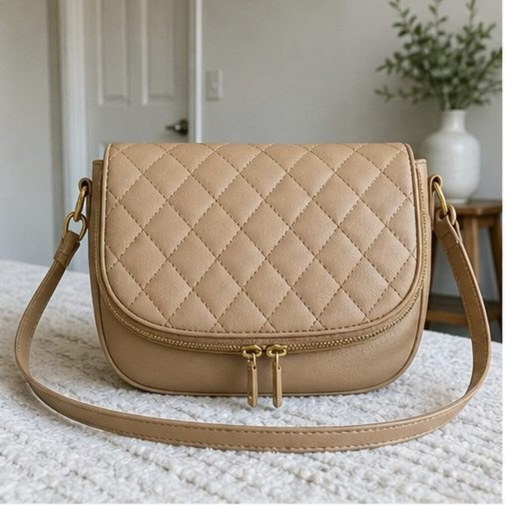 Camel Quilted Crossbody Bag